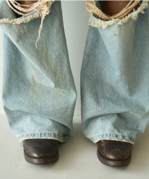 Camphor wood ジーンズ wide baggy broken denim trousers