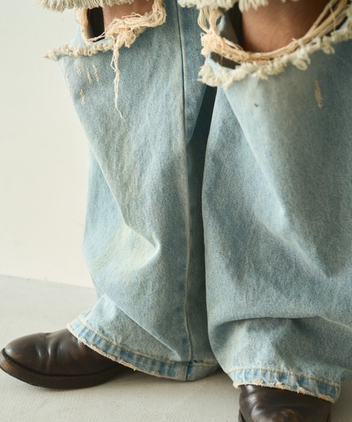 wide baggy broken denim trousers /ワイドバギー wide baggy broken denim trousers / ワイドバギー汚れ加工