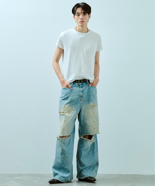 パンツ 24SS Camphor wood wide baggy nep jeans Camphor wood ジーンズ wide baggy spray processing denim