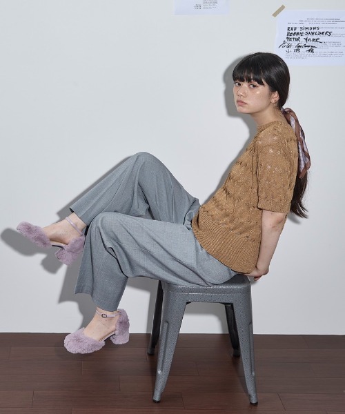 THE Yon ニット セーター ラメ混シアーケーブルハーフスリーブ
