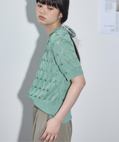 極美品 アキラナカ ラウンド パネルスリーブ ニット プルオーバー セール】スパークナイロンハーフスリーブニットプルオーバー（ニット