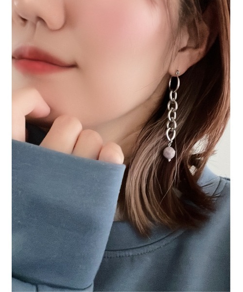 TONE（トネ） アレルギー対応 ピアス 「Withy」いちごミルク色の天然石 