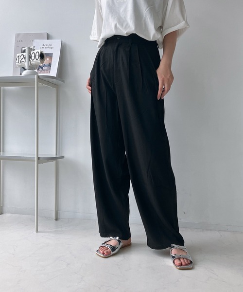 AS KNOW AS（アズノゥアズ） パンツ リネン混 タックテーパードロング