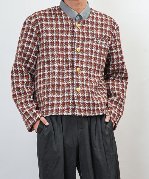 ヴァレンティノ 金ボタン ノーカラージャケット ジャガード総柄 ヴィンテージ ヴァレンティノ 金ボタン ノーカラージャケット ジャガード総柄