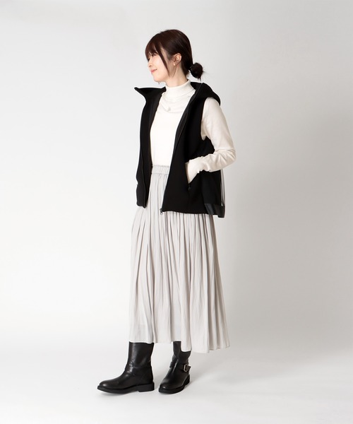 ベスト ジレ ダンボール異素材切替え バックチュールベスト レディース Jines ベスト ジレ ダンボール異素材切替え バックチュール