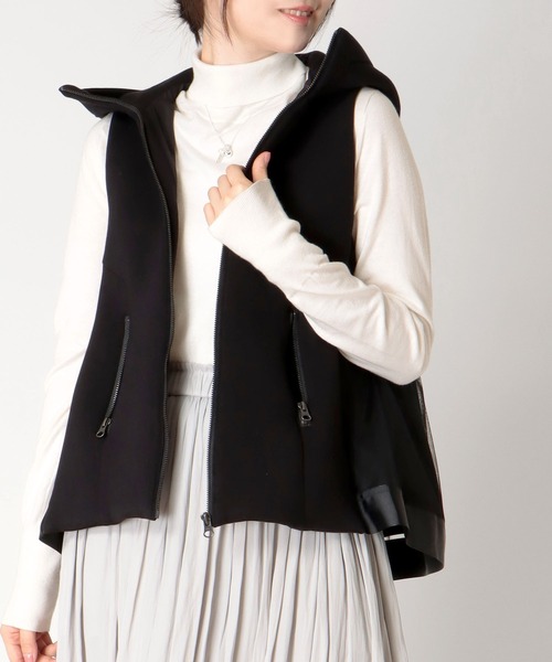 ベスト ジレ ダンボール異素材切替え バックチュールベスト レディース Jines ベスト ジレ ダンボール異素材切替え バックチュール