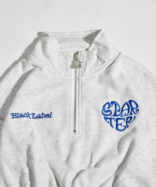 トレーナー スウェット STARTER BLACK LABEL 発泡プリント裏起毛ショート丈スタンドネックハーフジップスエット レディース STARTER BLACK LABEL トレーナー スウェット 発泡プリント裏起毛