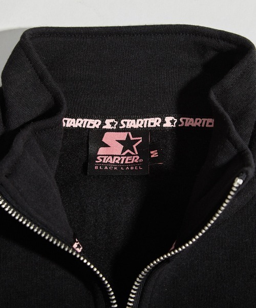 トレーナー スウェット STARTER BLACK LABEL 発泡プリント裏起毛ショート丈スタンドネックハーフジップスエット レディース STARTER BLACK LABEL トレーナー スウェット 発泡プリント裏起毛