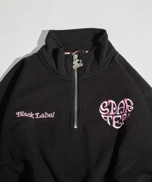 トレーナー スウェット STARTER BLACK LABEL 発泡プリント裏起毛ショート丈スタンドネックハーフジップスエット レディース STARTER BLACK LABEL トレーナー スウェット 発泡プリント裏起毛