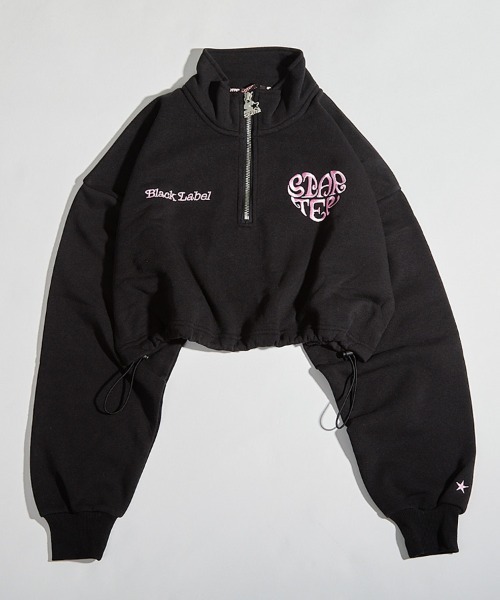 トレーナー スウェット STARTER BLACK LABEL 発泡プリント裏起毛ショート丈スタンドネックハーフジップスエット レディース STARTER BLACK LABEL トレーナー スウェット 発泡プリント裏起毛