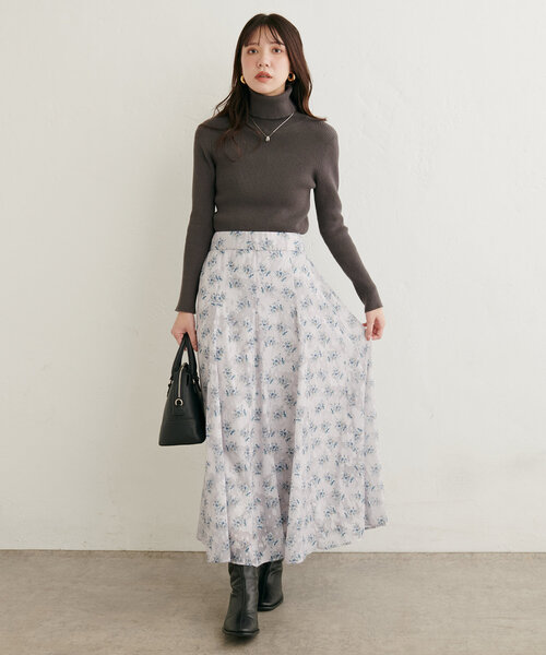 natural couture ロング スカート オパール×花柄三角マチスカート