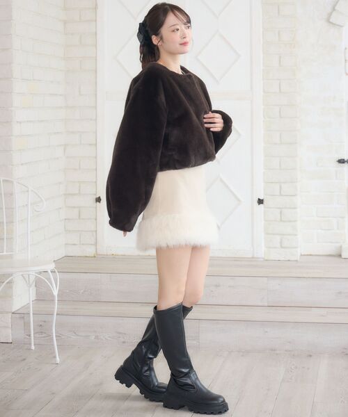 【AREA】装飾されたファープリントのミニスカート Emsexcite スカート 裾Fファー付ミニSK : ZOZOTOWN Yahoo!店