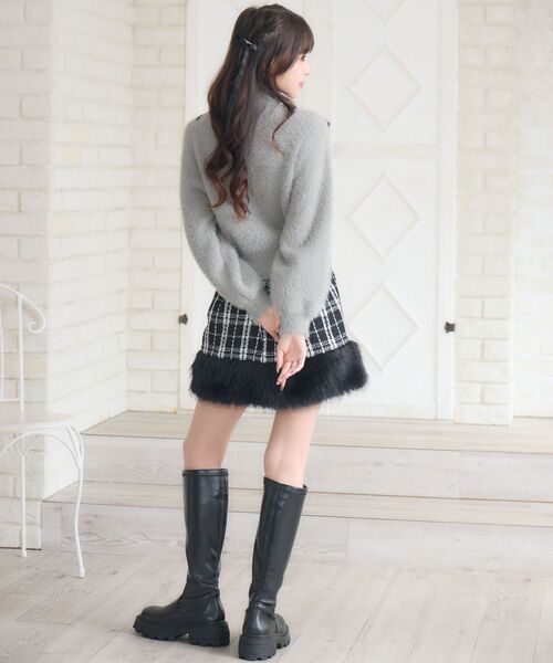 【AREA】装飾されたファープリントのミニスカート Emsexcite スカート 裾Fファー付ミニSK : ZOZOTOWN Yahoo!店