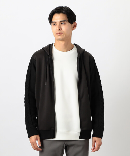 美品☆24年モデル完売品☆ダイアグラム　ニットコンビパーカー　ジップアップ　36 美品☆24年モデル完売品☆ダイアグラム ニットコンビパーカー ジップ