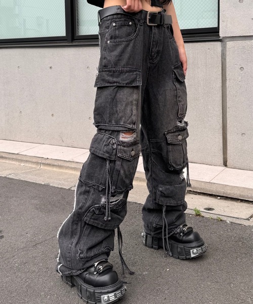 KsG ジーンズ デニム デニムパンツ ダメージルーズワイドカーゴ