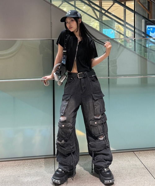 KsG ジーンズ デニム デニムパンツ ダメージルーズワイドカーゴ