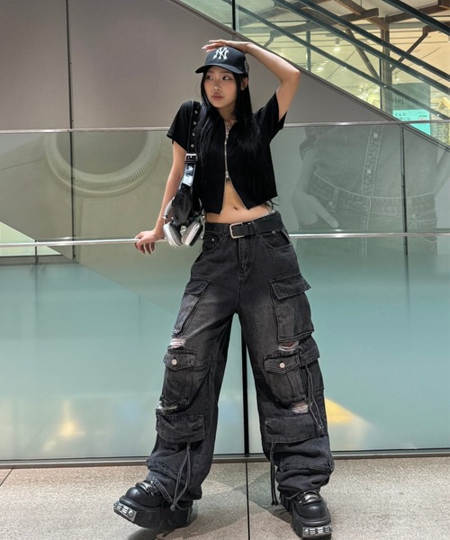 KsG ジーンズ デニム デニムパンツ ダメージルーズワイドカーゴ
