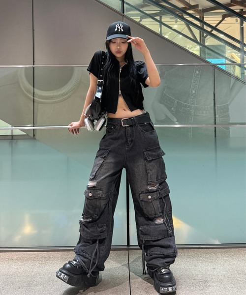 KsG ジーンズ デニム デニムパンツ ダメージルーズワイドカーゴ