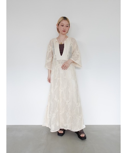 AMERI エンブロイダリーカフタンドレス M sahara ワンピース Cord Embroidery Caftan Dress/コードエン