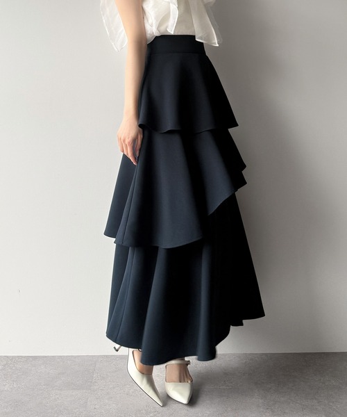 mipiarl スカート ハイウエストスリットティアードパンツスカート