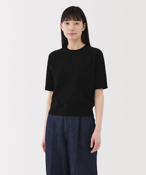 新品【名品・美人見え】クールタッチUV総針5分袖ニット 名品・美人見え】クールタッチUV総針5分袖ニット | La boutique