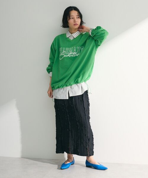 Green Parks トレーナー スウェット ナイロンロゴVネックプル