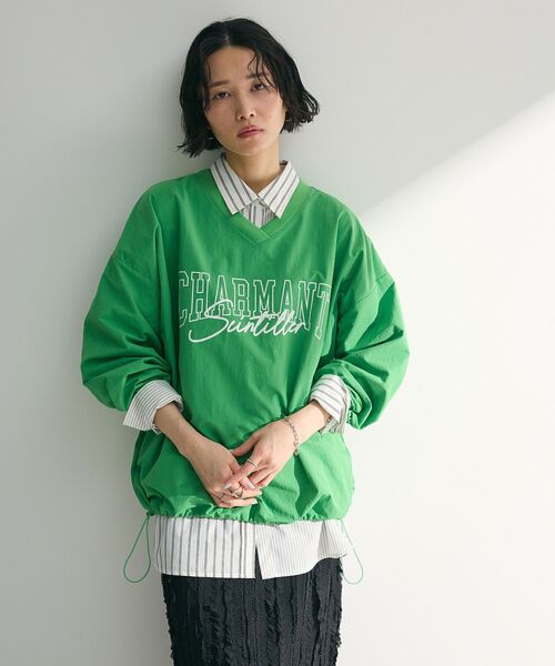 Green Parks トレーナー スウェット ナイロンロゴVネックプル