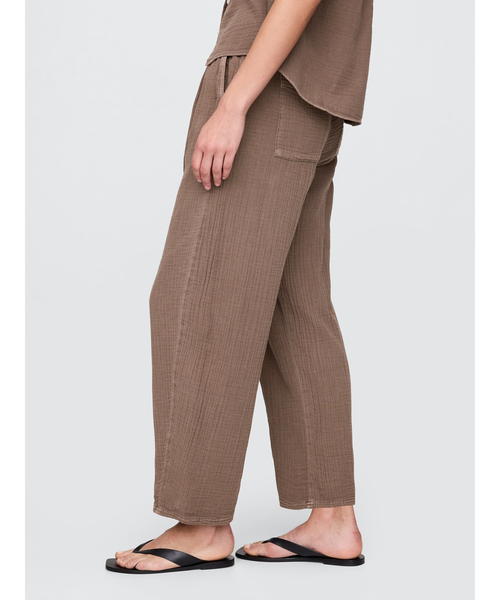 GAP パンツ クリンクルガーゼ イージー バレルパンツ レディース