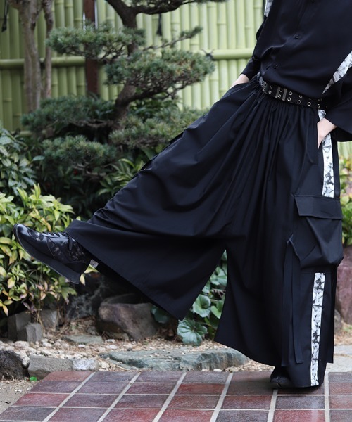 tao 袴パンツ REZEN パンツ 霞柄サイドライン袴パンツ メンズ レディース