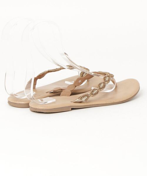 【美品】kiwi ビジュー付きベージュフラットサンダル KIWI 「KIWI」 ビジューフラットサンダル 36 ブラウン