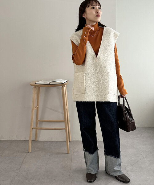 「DISCOAT」 Vネックニット FREE ライトベージュ レディース_画像5