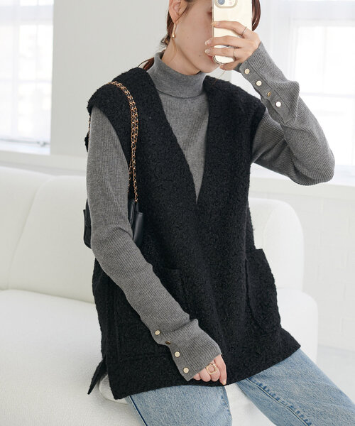 「DISCOAT」 Vネックニット FREE ライトベージュ レディース_画像6