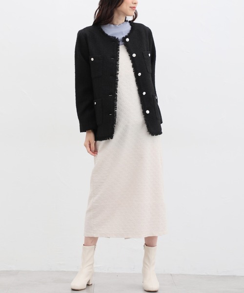 「Honeys」 ツイードジャケット 3L ブルー系その他 レディース_画像4