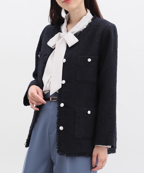 「Honeys」 ツイードジャケット 3L ブルー系その他 レディース_画像7