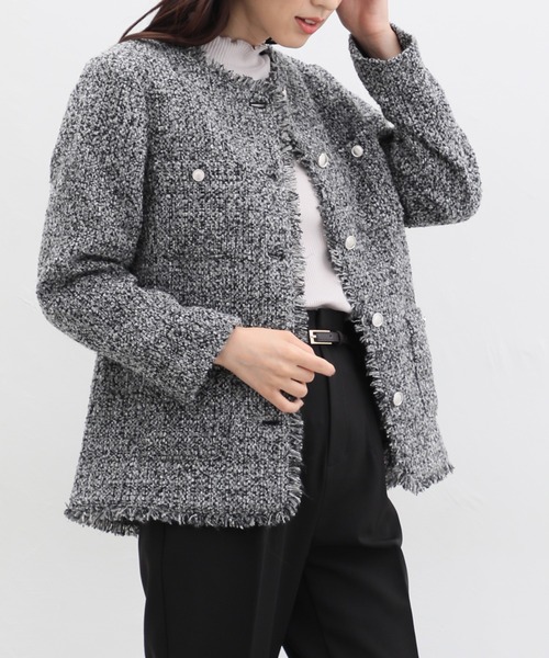 「Honeys」 ツイードジャケット 3L ブルー系その他 レディース_画像9