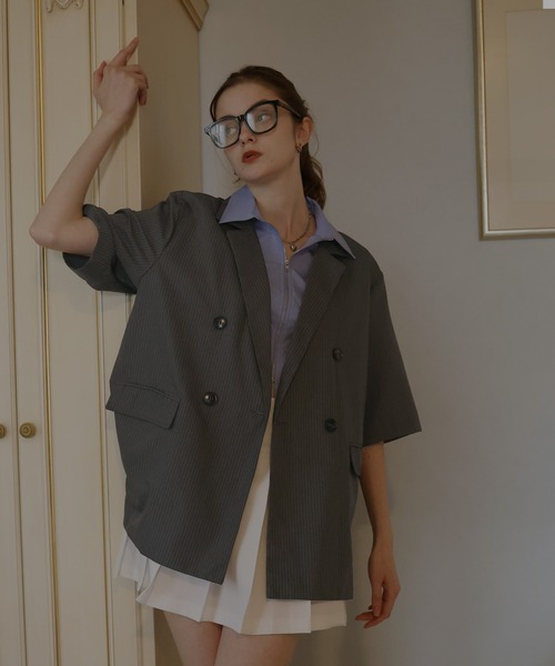 Mili affinity ジャケット テーラードジャケット ピンストライプ半袖