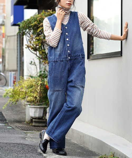デニムブルー Vネック サロペット フリーサイズ デニムブルー Vネック サロペット フリーサイズ FREAK'S STORE