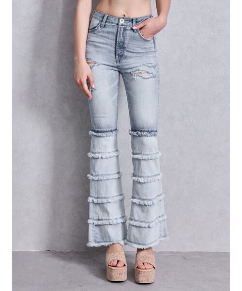 ❤︎gyda ハイウエストTIERED FRINGE フレアデニムパンツ❤︎