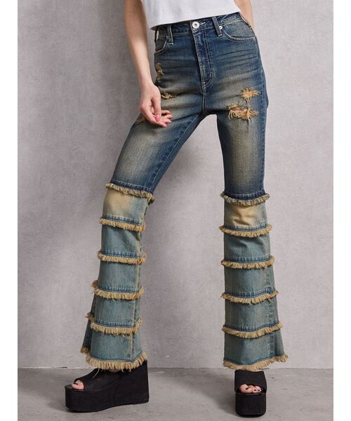 GYDA（ジェイダ） ジーンズ デニム デニムパンツ ハイウエストTIERED