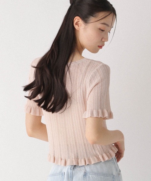 レディースニットセーター X-girl ニット セーター STRIPED SLEEVE HALF ZIP KNIT TOP