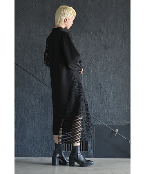 funda mine ワンピース アシンメトリーメッシュオフネックロング