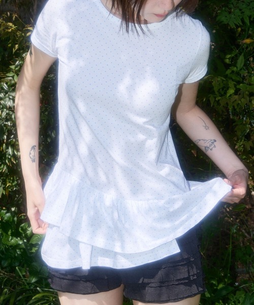 tシャツ FANCY CLUB／フリルレイヤードドットＴEE レディース
