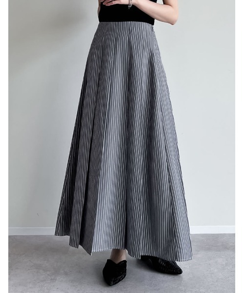 極美品✨️24SS エムズグレイシー ストライプ プリーツ ロング スカート 40 Re:EDIT（リエディ） ロング スカート 「低身長サイズ有」マルチ