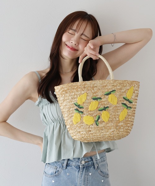 希少！ STORE 手書きペイントカゴバッグ BLUEEAST（ブルーイースト） かごバッグ カゴバッグ フルーツ刺繍かご