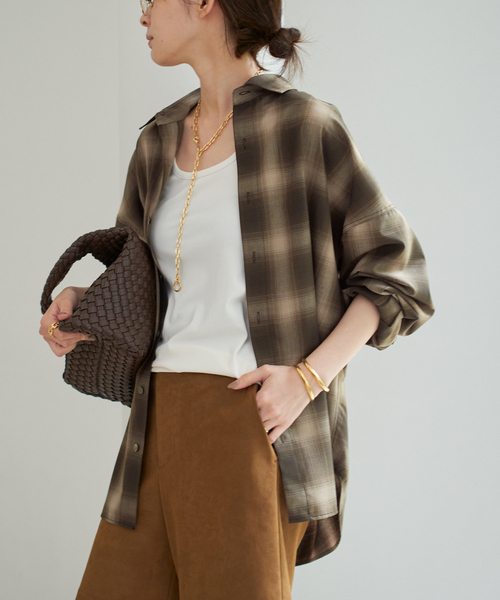 ブラウス シャツ OMBRE CHECK シャツ レディース