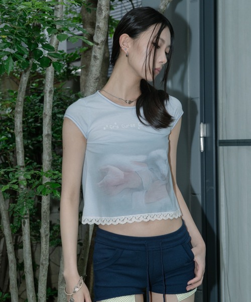 無料配送 ◆ Sculptor ◆ Lace Crop Baby Tee SCULPTOR tシャツ Lace Crop Baby Tee レディース メンズ