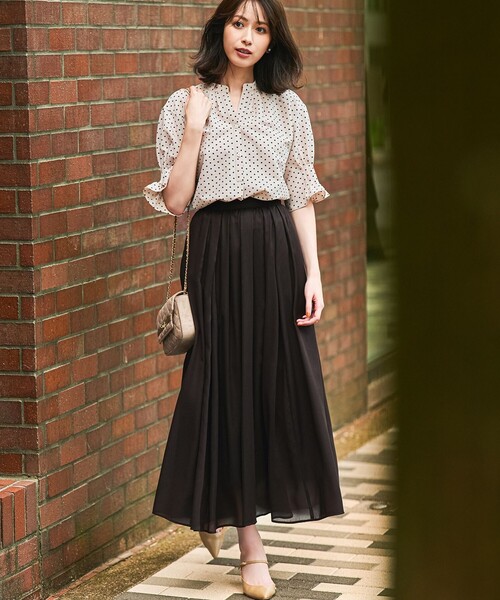 パドカレ 21SS キュプラコットン ボイル ドットプリント ブラウス シャツ pas de calais パドカレ 綿麻ボイルプリントブラウス リングドット