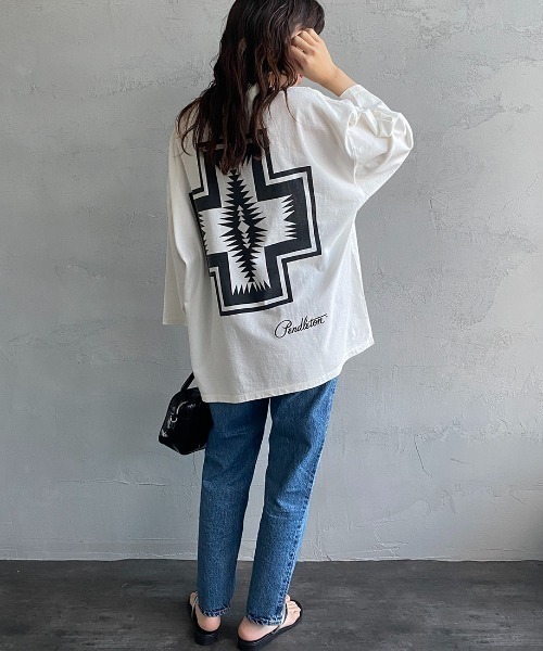 「PENDLETON」 7分袖カットソー M ホワイト レディース