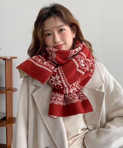 マフラー ストール ノルディック柄ニットマフラー レディース