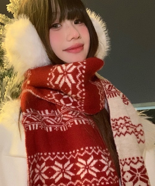 マフラー ストール ノルディック柄ニットマフラー レディース